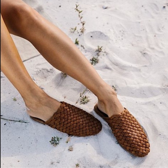 NWOB St. Agni Paris Leather Woven Almond Toe Slip-On Mules Vintage Tan Sz 36 5.5 - Picture 8 of 15